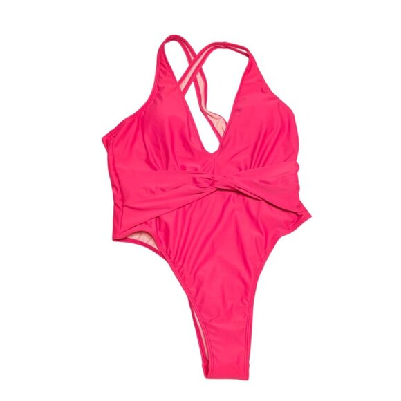 Cupshe Pink One Piece Swimsuit Knot Front Criss Cross Back Size Large Sexy Beach - Picture 2 of 8